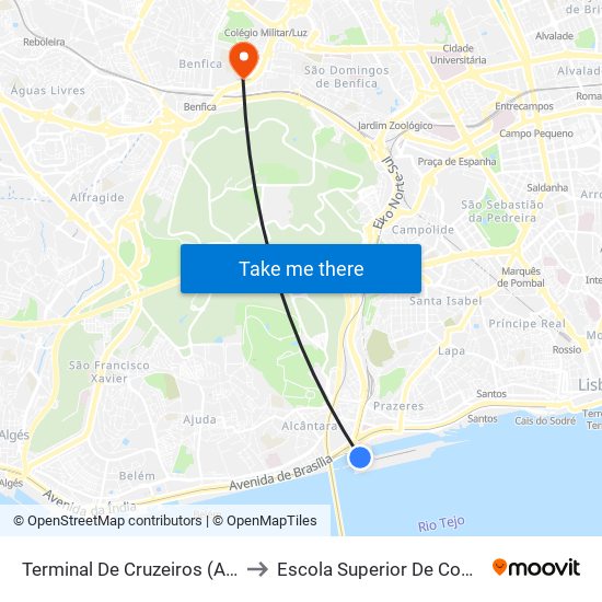 Terminal De Cruzeiros (Alcântara) / Docas to Escola Superior De Comunicação Social map
