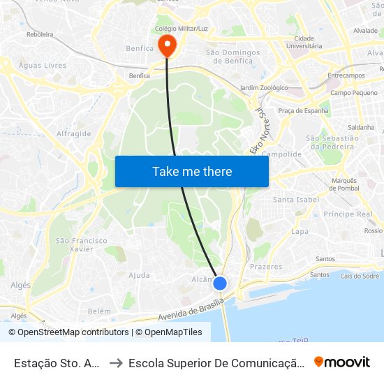 Estação Sto. Amaro to Escola Superior De Comunicação Social map