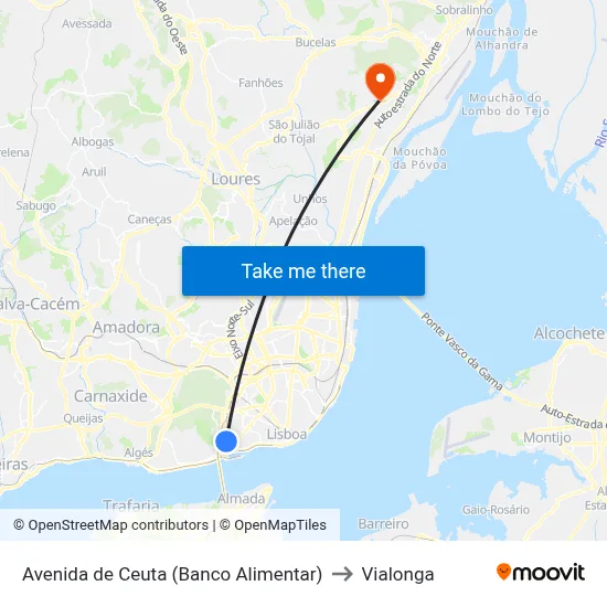 Avenida de Ceuta (Banco Alimentar) to Vialonga map