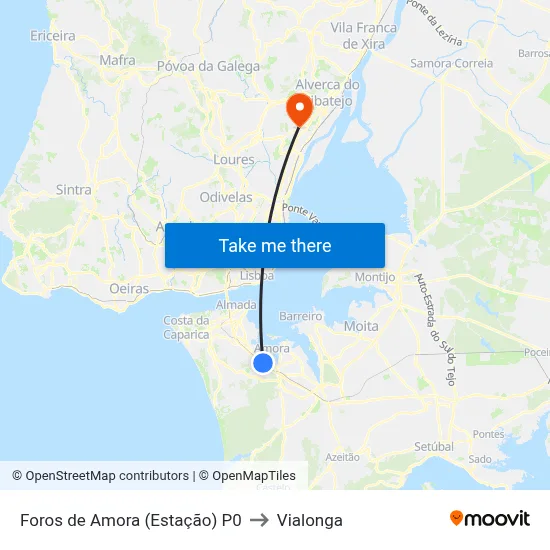 Foros de Amora (Estação) P0 to Vialonga map
