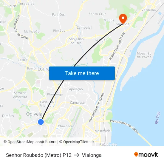Senhor Roubado (Metro) P12 to Vialonga map