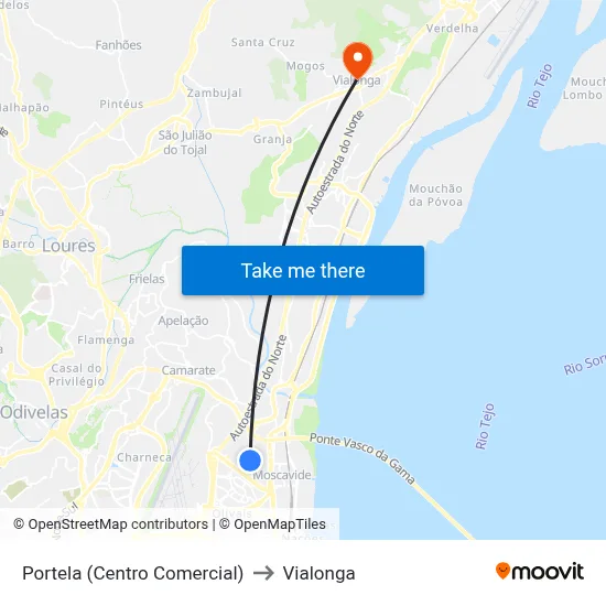 Portela (Centro Comercial) to Vialonga map