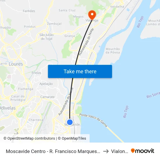 Moscavide Centro - R. Francisco Marques Beato to Vialonga map