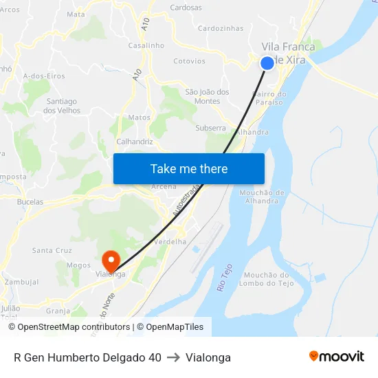 R Gen Humberto Delgado 40 to Vialonga map