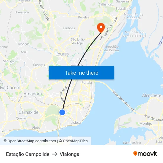 Estação Campolide to Vialonga map