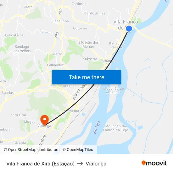 Vila Franca de Xira (Estação) to Vialonga map