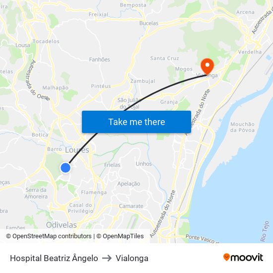 Hospital Beatriz Ângelo to Vialonga map