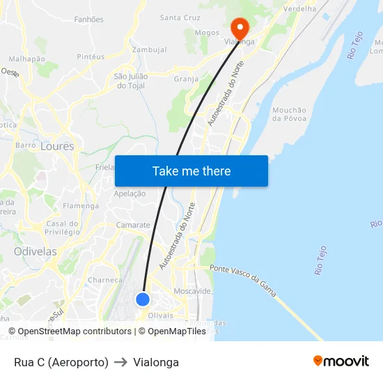 Rua C (Aeroporto) to Vialonga map