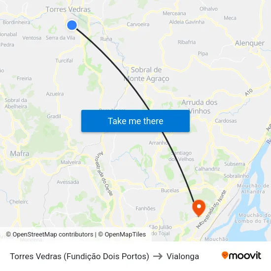 Torres Vedras (Fundição Dois Portos) to Vialonga map