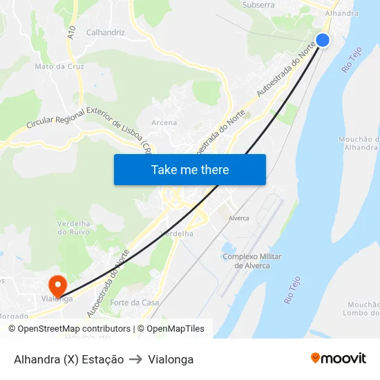 Alhandra (X) Estação to Vialonga map