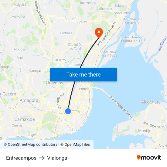 Entrecampos to Vialonga map