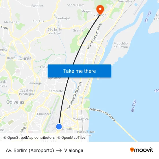 Av. Berlim (Aeroporto) to Vialonga map