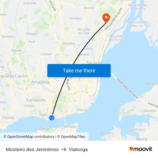 Mosteiro dos Jerónimos to Vialonga map