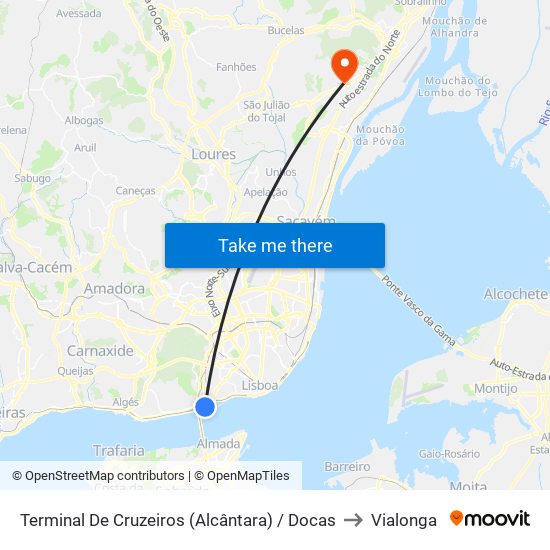 Terminal De Cruzeiros (Alcântara) / Docas to Vialonga map