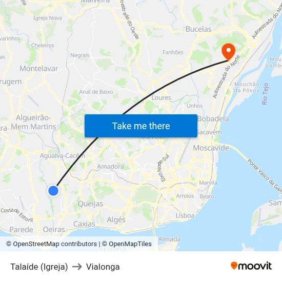 Talaíde (Igreja) to Vialonga map