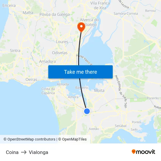 Coina to Vialonga map