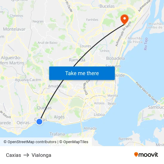 Caxias to Vialonga map