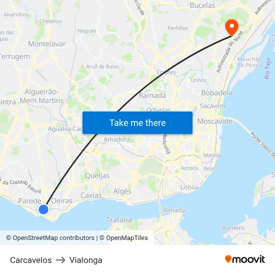 Carcavelos to Vialonga map
