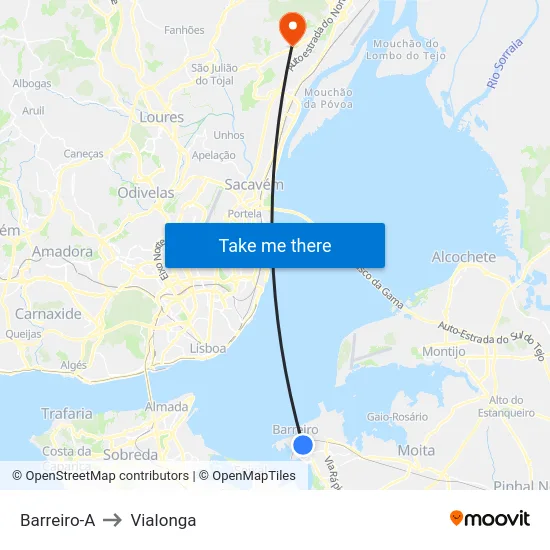 Barreiro-A to Vialonga map