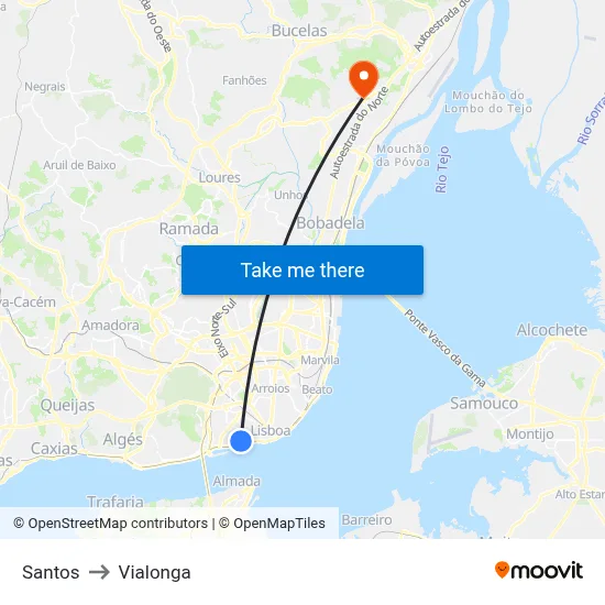 Santos to Vialonga map