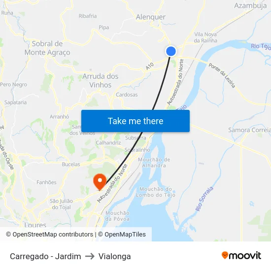 Carregado - Jardim to Vialonga map