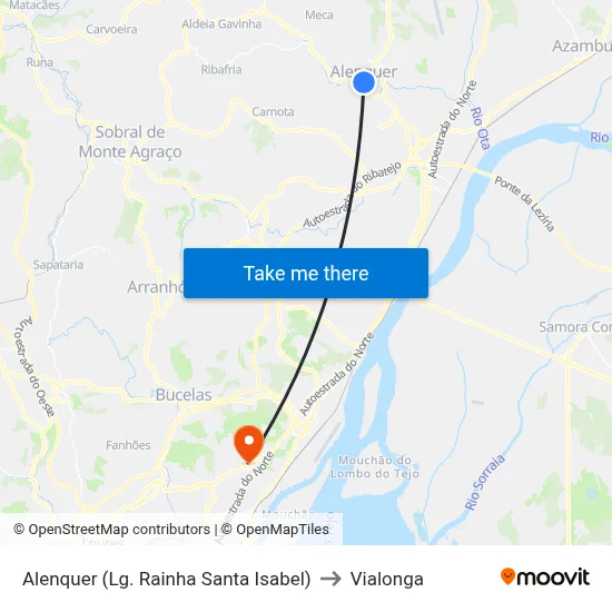 Alenquer (Lg. Rainha Santa Isabel) to Vialonga map