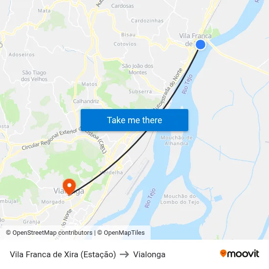 Vila Franca de Xira (Estação) to Vialonga map