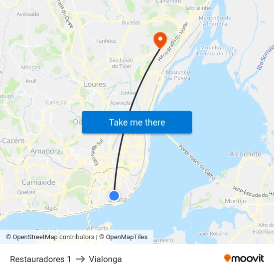 Restauradores 1 to Vialonga map