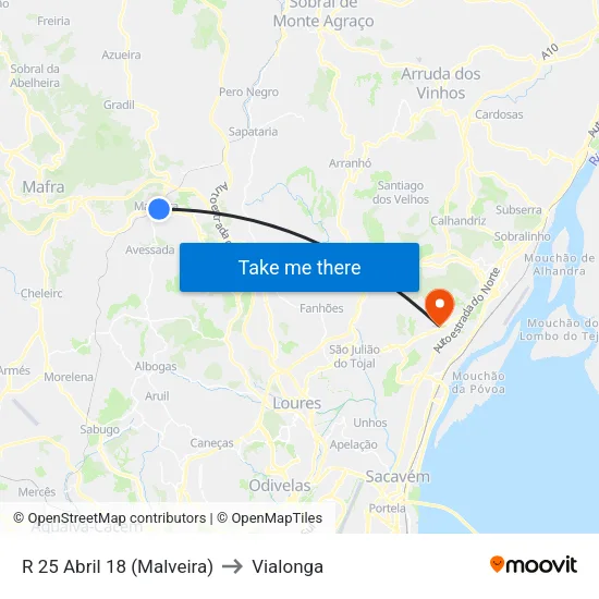 R 25 Abril 18 (Malveira) to Vialonga map