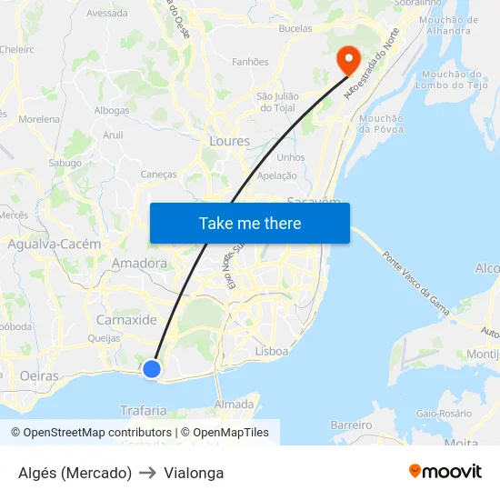 Algés (Mercado) to Vialonga map