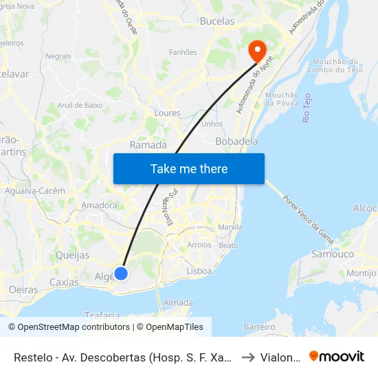 Restelo - Av. Descobertas (Hosp. S. F. Xavier) to Vialonga map