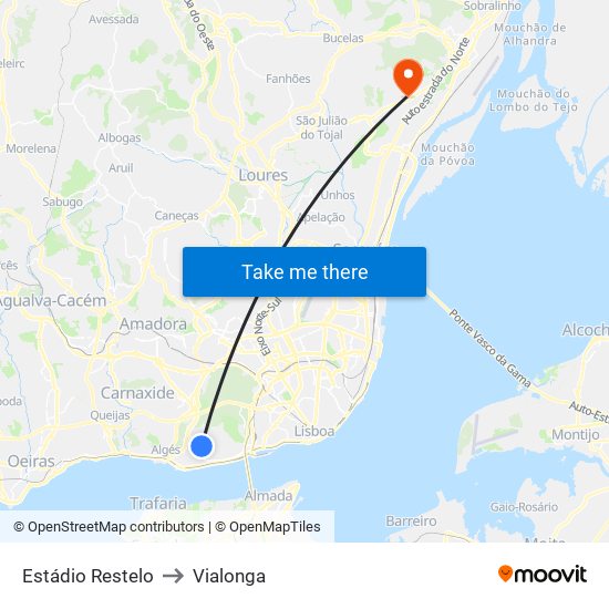 Estádio Restelo to Vialonga map