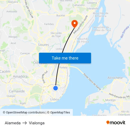 Alameda to Vialonga map