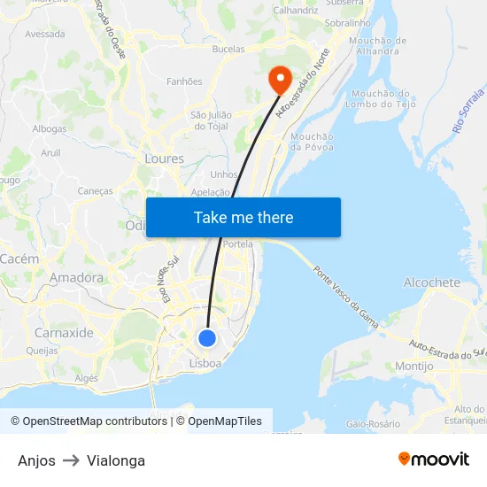 Anjos to Vialonga map