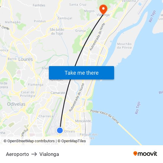 Aeroporto to Vialonga map