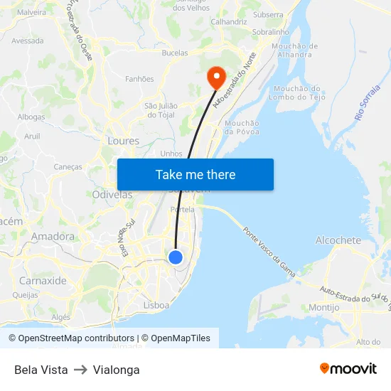 Bela Vista to Vialonga map