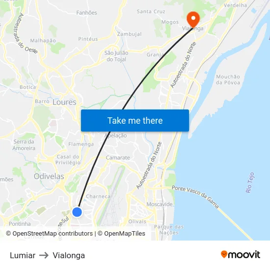 Lumiar to Vialonga map