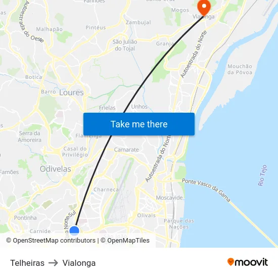 Telheiras to Vialonga map