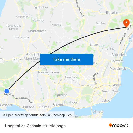 Hospital de Cascais to Vialonga map
