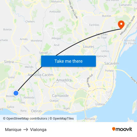 Manique to Vialonga map