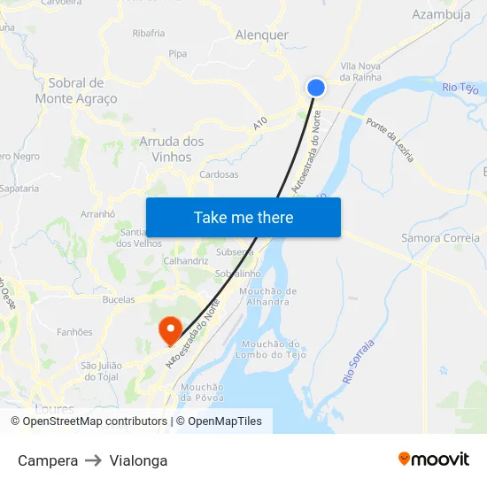 Campera to Vialonga map