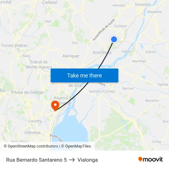 Rua Bernardo Santareno 5 to Vialonga map