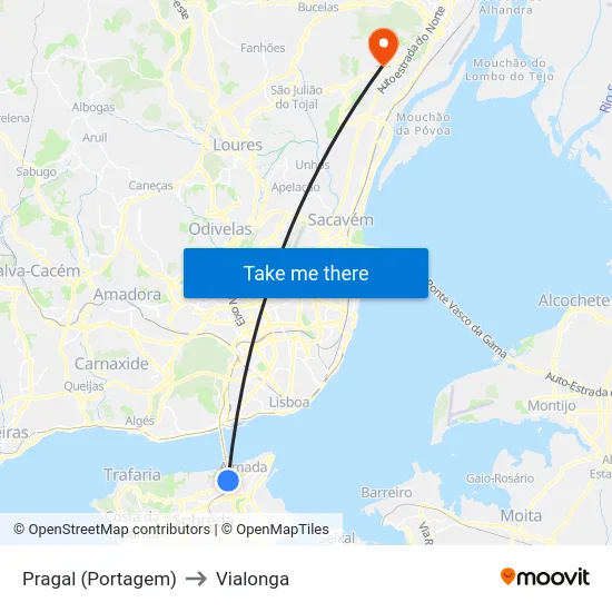 Pragal (Portagem) to Vialonga map