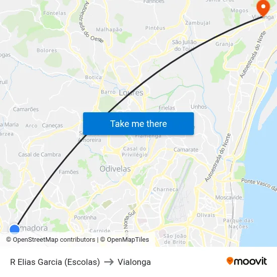 R Elias Garcia (Escolas) to Vialonga map
