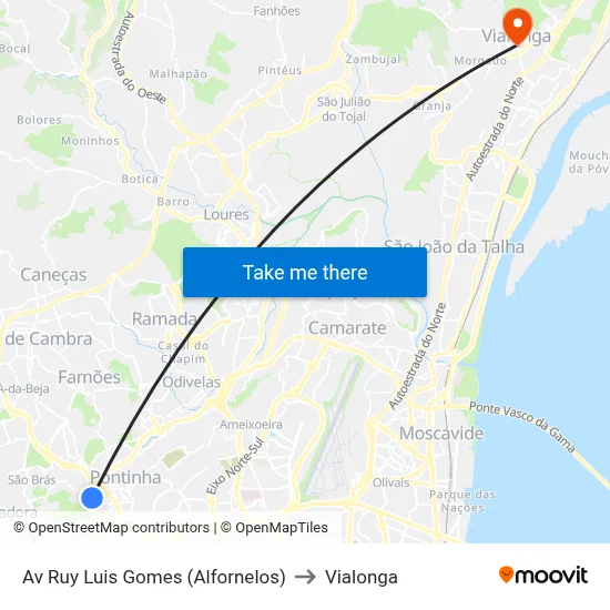 Av Ruy Luis Gomes (Alfornelos) to Vialonga map