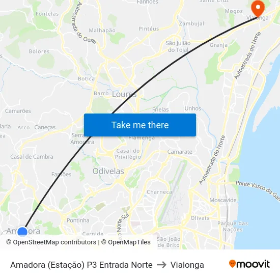 Amadora (Estação) P3 Entrada Norte to Vialonga map