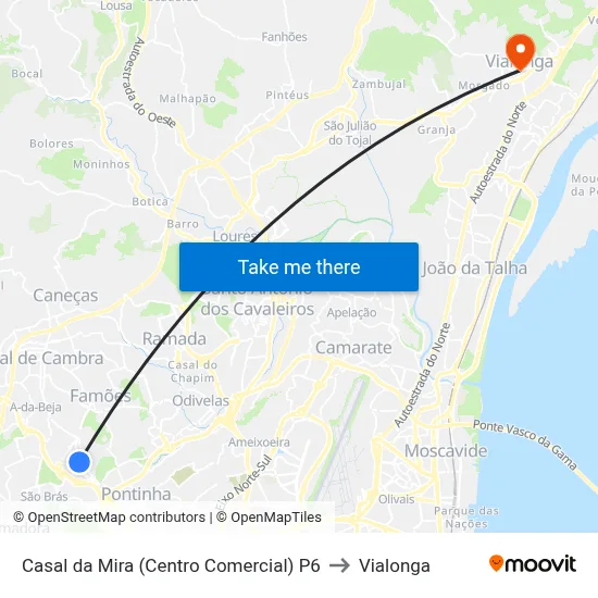 Casal da Mira (Centro Comercial) P6 to Vialonga map