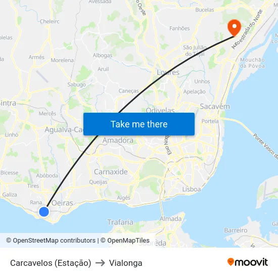 Carcavelos (Estação) to Vialonga map