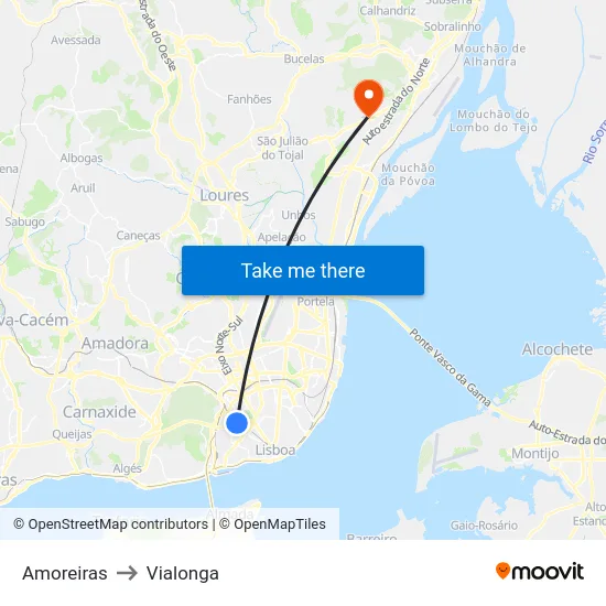 Amoreiras to Vialonga map