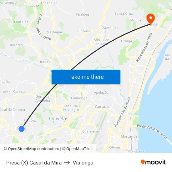 Presa (X) Casal da Mira to Vialonga map